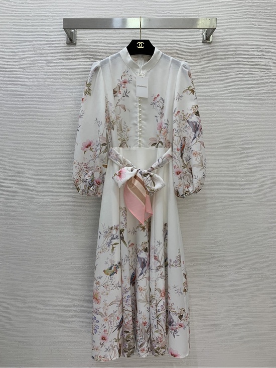 Zimmermann Dresses & Skirts - Zimmermann Elegant Floral Long-Sleeve White Midi Dress with Bow Waist